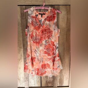 White House Black Market Coral and Off White Blouse